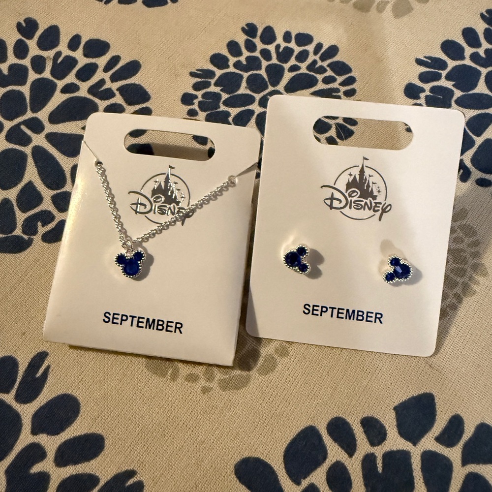 Disney Blue Heart Necklace and Earring Set